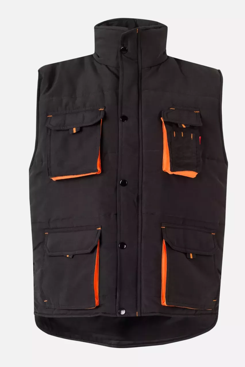 Velilla 205902-00-16, Padded Work Vest, Black/Orange, image 1, gallery thumbnail