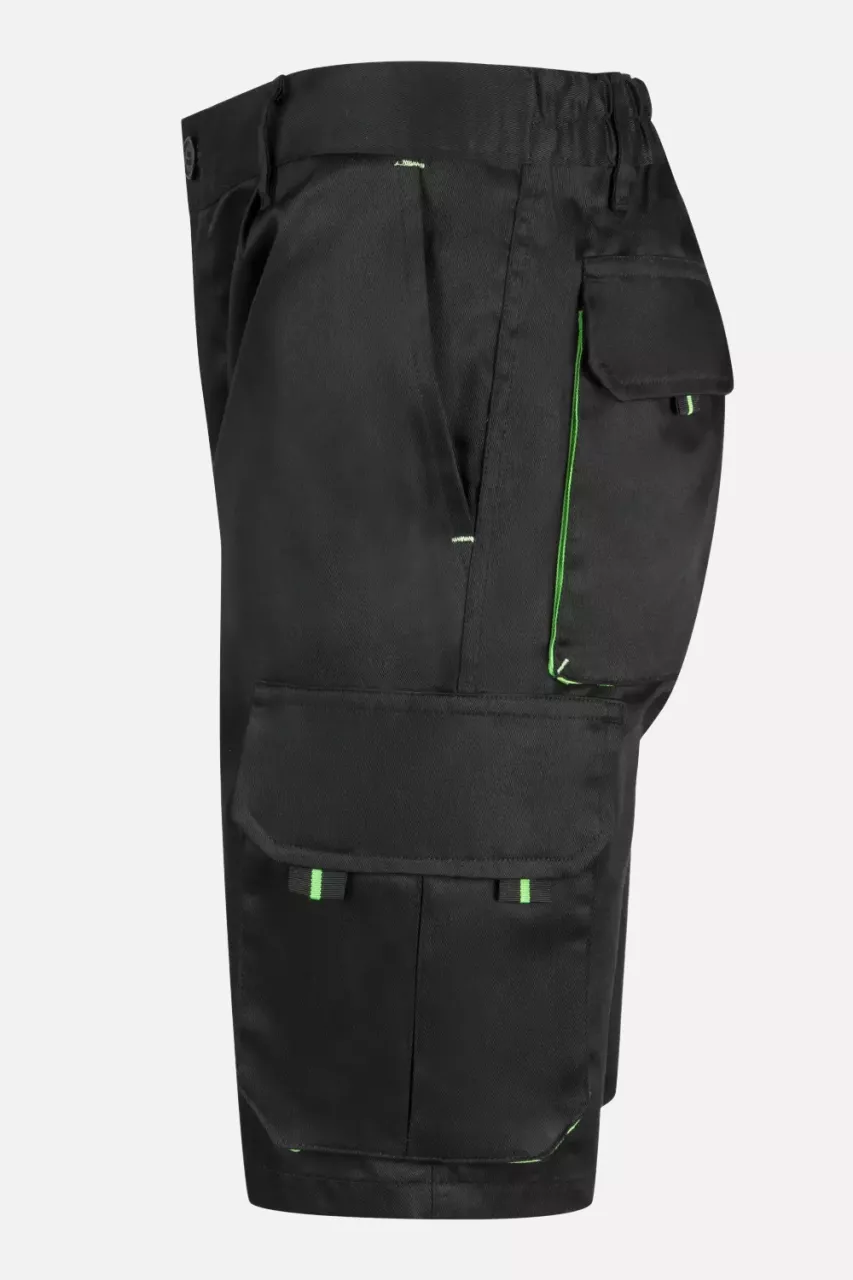 Velilla 103007-00-25, Work Shorts, Black/Lime Green, image 3, gallery thumbnail