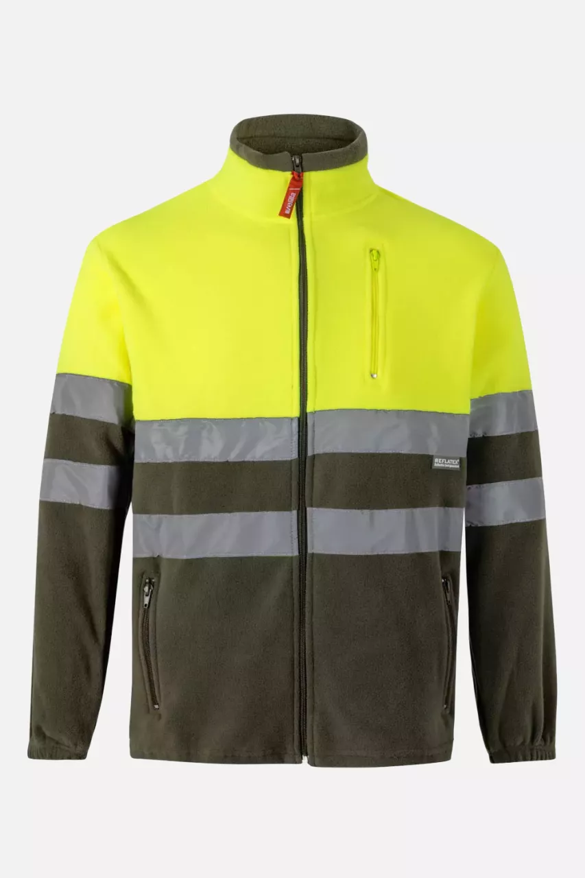 Velilla 0183-03-20, High-Vis Fleece Jacket, Khaki Green/Hi-Vis Yellow, image 1, gallery thumbnail