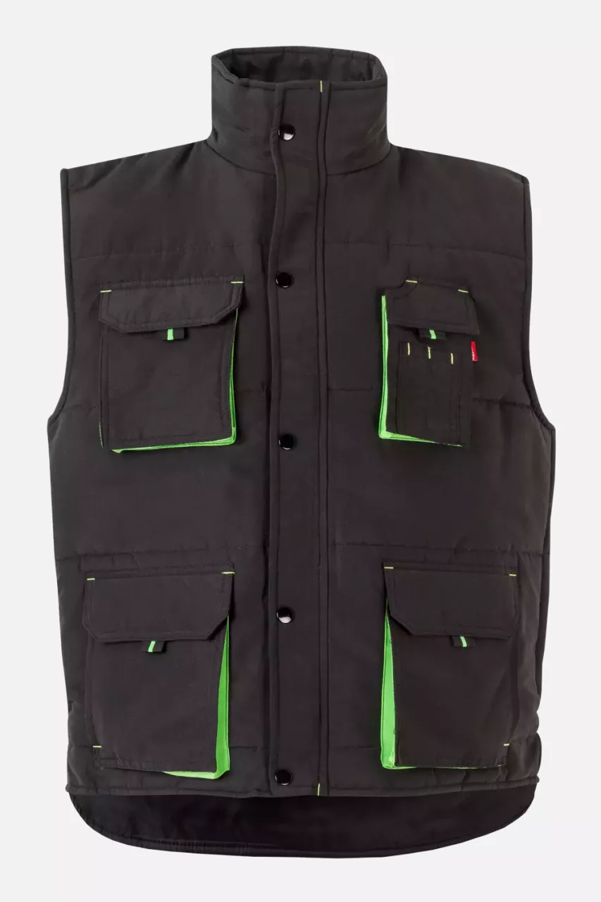 Velilla 205902-00-25, Padded Work Vest, Black/Lime Green, image 1, gallery thumbnail