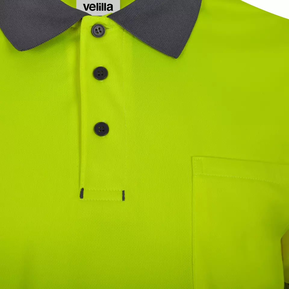 Velilla 305535-08-20-1, High-Vis Long Sleeved Polo Shirt, Grey/Hi-Vis Yellow, image 4, gallery thumbnail
