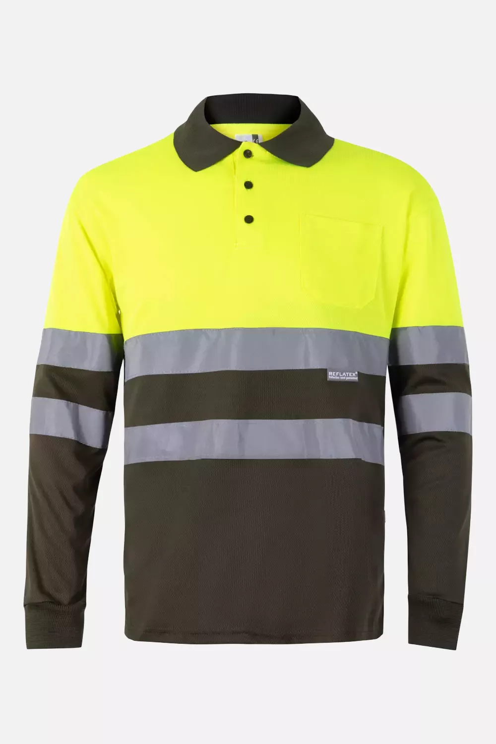 Velilla 0175-03-20-2, High-Vis Long Sleeved Polo Shirt, Size 4XL/5XL, Khaki Green/Hi-Vis Yellow, image 1