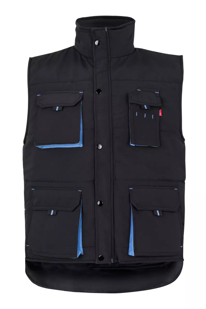 Velilla 205902-00-05, Padded Work Vest, Black/Sky Blue