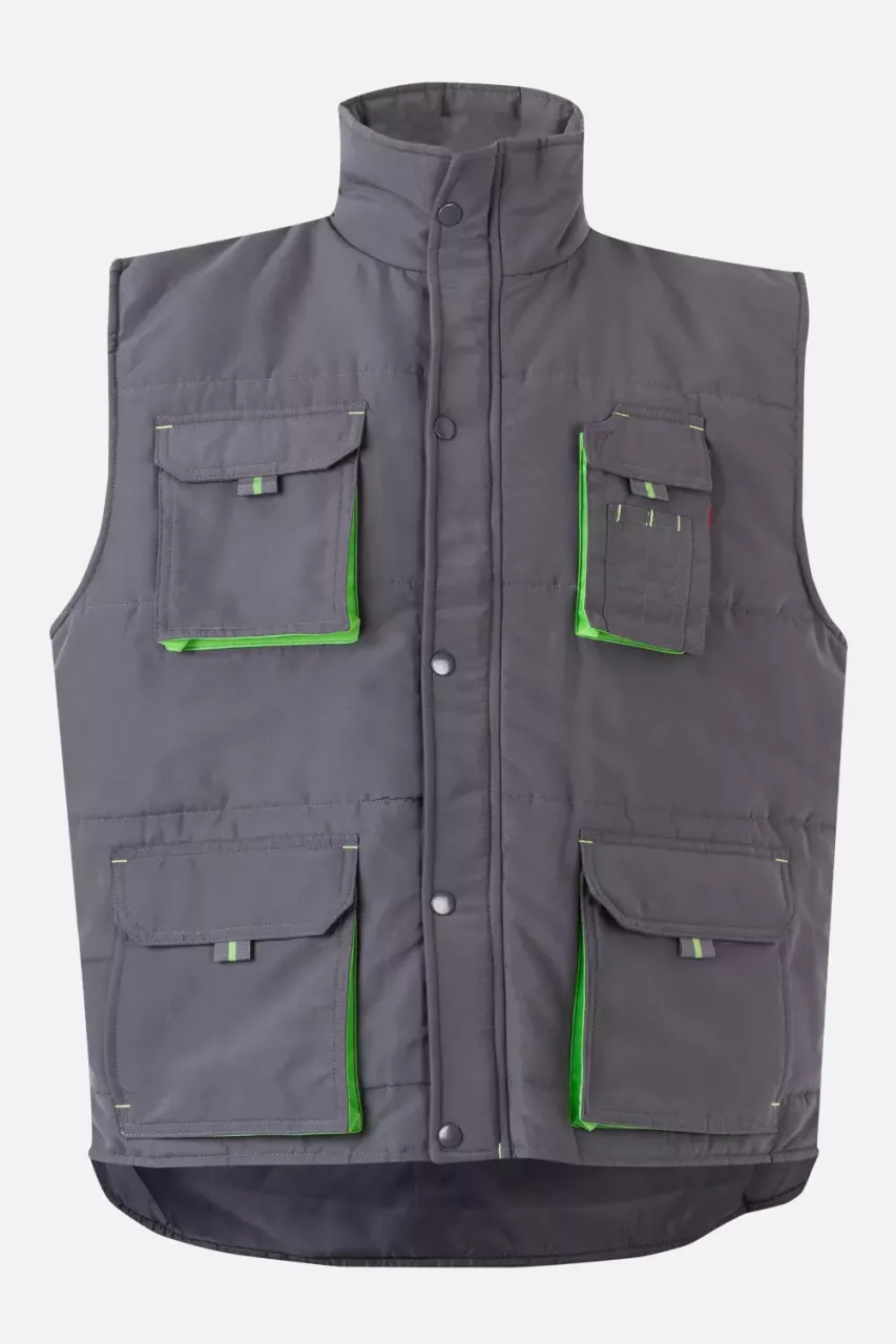Velilla 205902-08-25, Padded Work Vest, Grey/Lime Green, image 1, gallery thumbnail