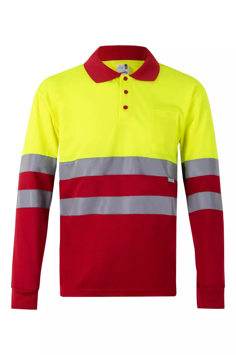 Velilla 0175-12-20-2, High-Vis Long Sleeved Polo Shirt, Size 4XL/5XL, Red/Hi-Vis Yellow