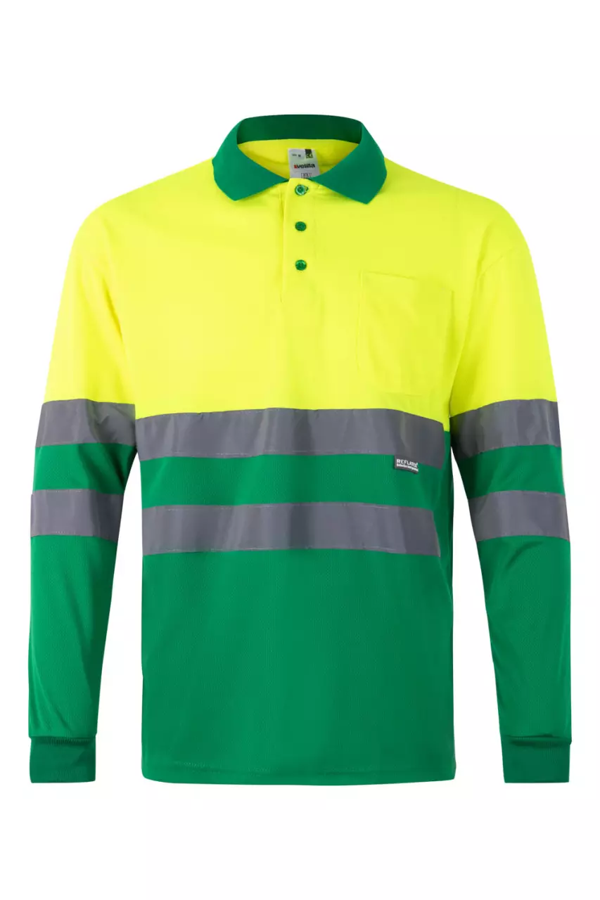 Velilla 175-29-20-2, Warnschutz-Langarm-Poloshirt, Größe 4XL/5XL, Grasgrün/Warngelb