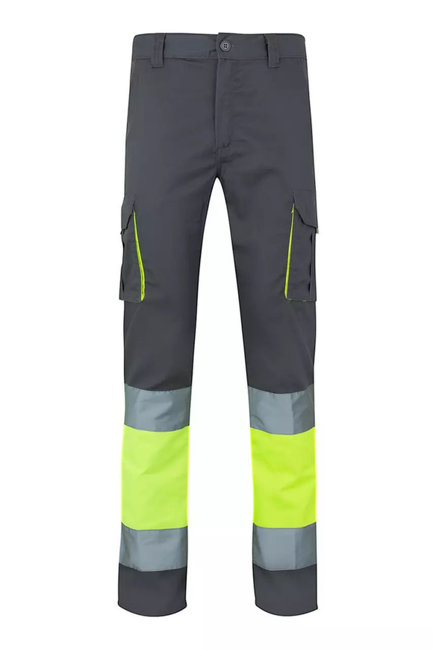 Velilla High-Vis Work Trousers, Size 4XL/5XL, Grey/Hi-Vis Yellow