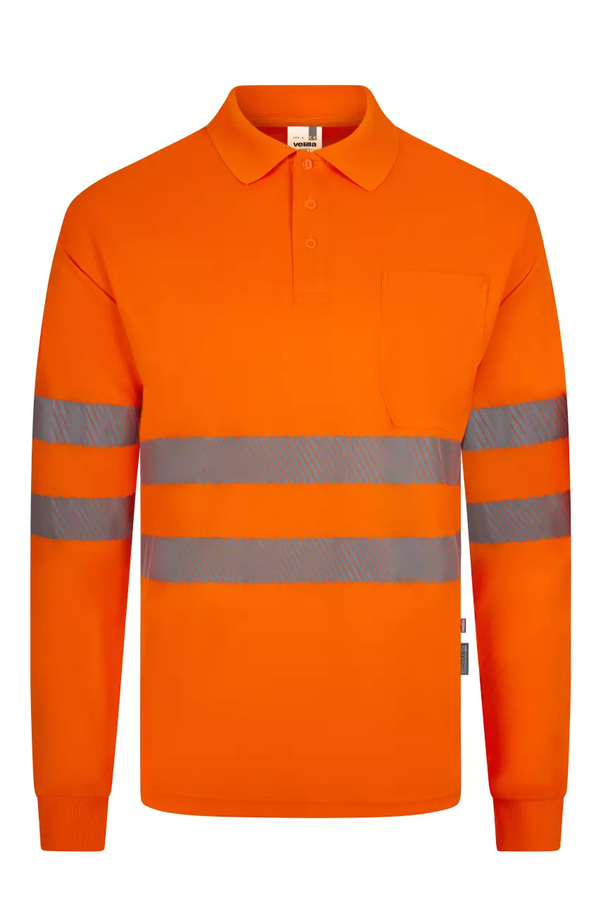 Velilla 305534-19-2, High-Vis Long Sleeved Polo Shirt, Size 4XL/5XL, Hi-Vis Orange, image 1, gallery thumbnail