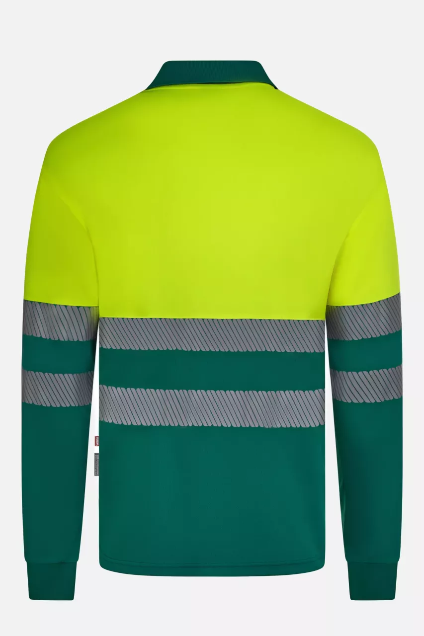 Velilla 305535-02-20, High-Vis Long Sleeved Polo Shirt, Green/Hi-Vis Yellow, image 3, gallery thumbnail
