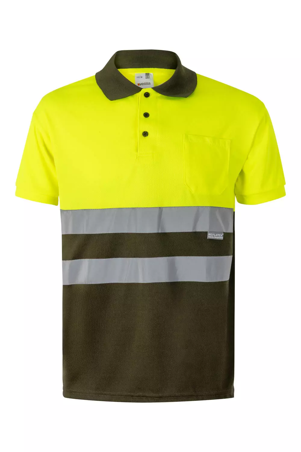 Velilla 0173-03-20, High-Vis Polo Shirt, Khaki Green/Hi-Vis Yellow