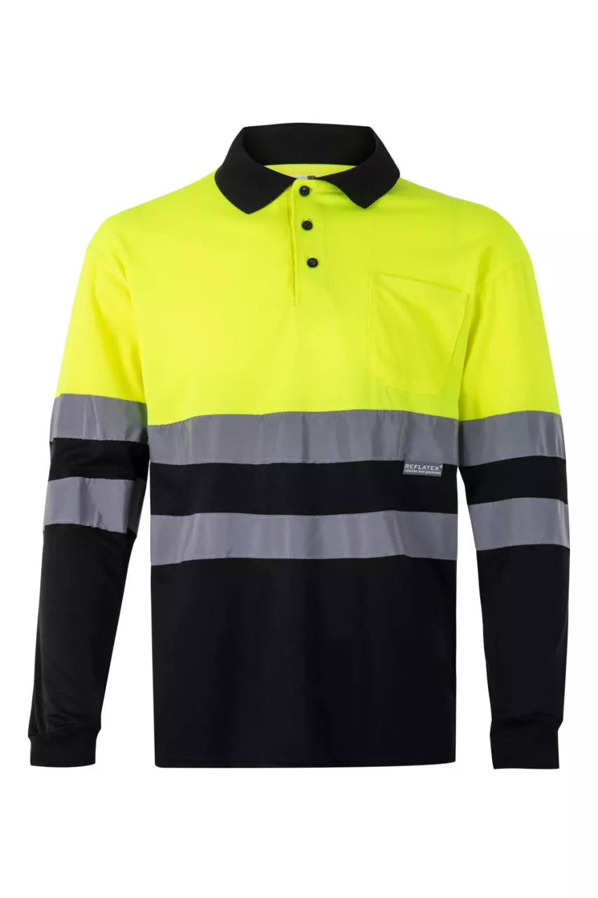 Velilla 175-00-20-2, Warnschutz-Langarm-Poloshirt, Größe 4XL/5XL, Schwarz/Warngelb