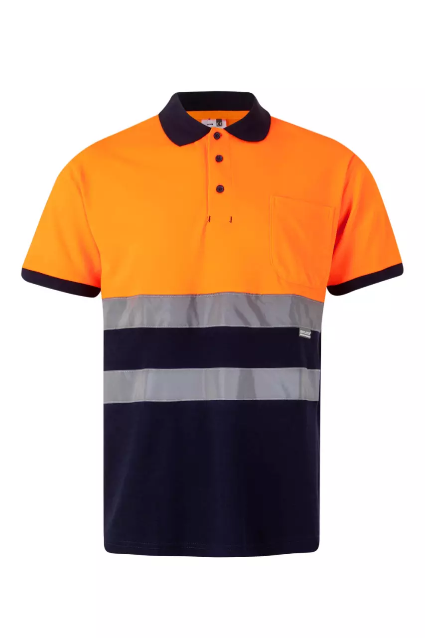 Velilla 305513-61-19-1, Warnschutz-Kurzarm-Poloshirt, Marineblau/Warnorange, image 1, gallery thumbnail