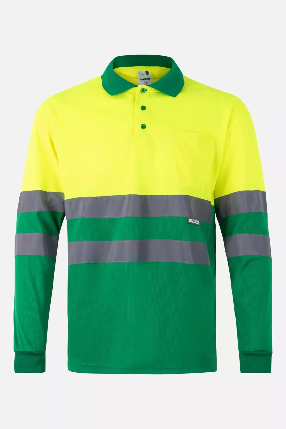 Velilla 175-29-20, Warnschutz-Langarm-Poloshirt, Grasgrün/Warngelb, image 1