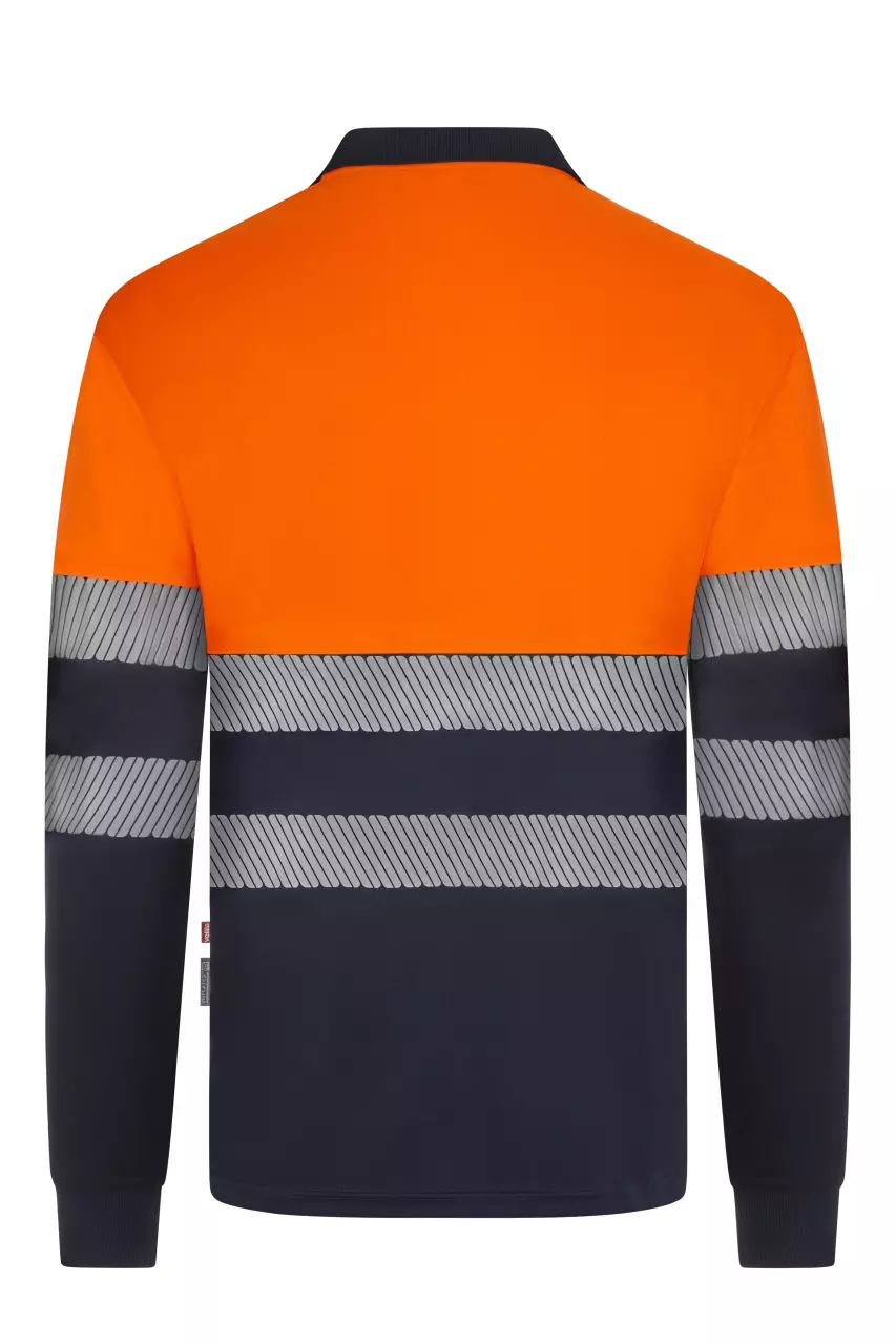 Velilla 305535-61-19-1, High-Vis Long Sleeved Polo Shirt, Navy Blue/Hi-Vis Orange, image 2, gallery thumbnail