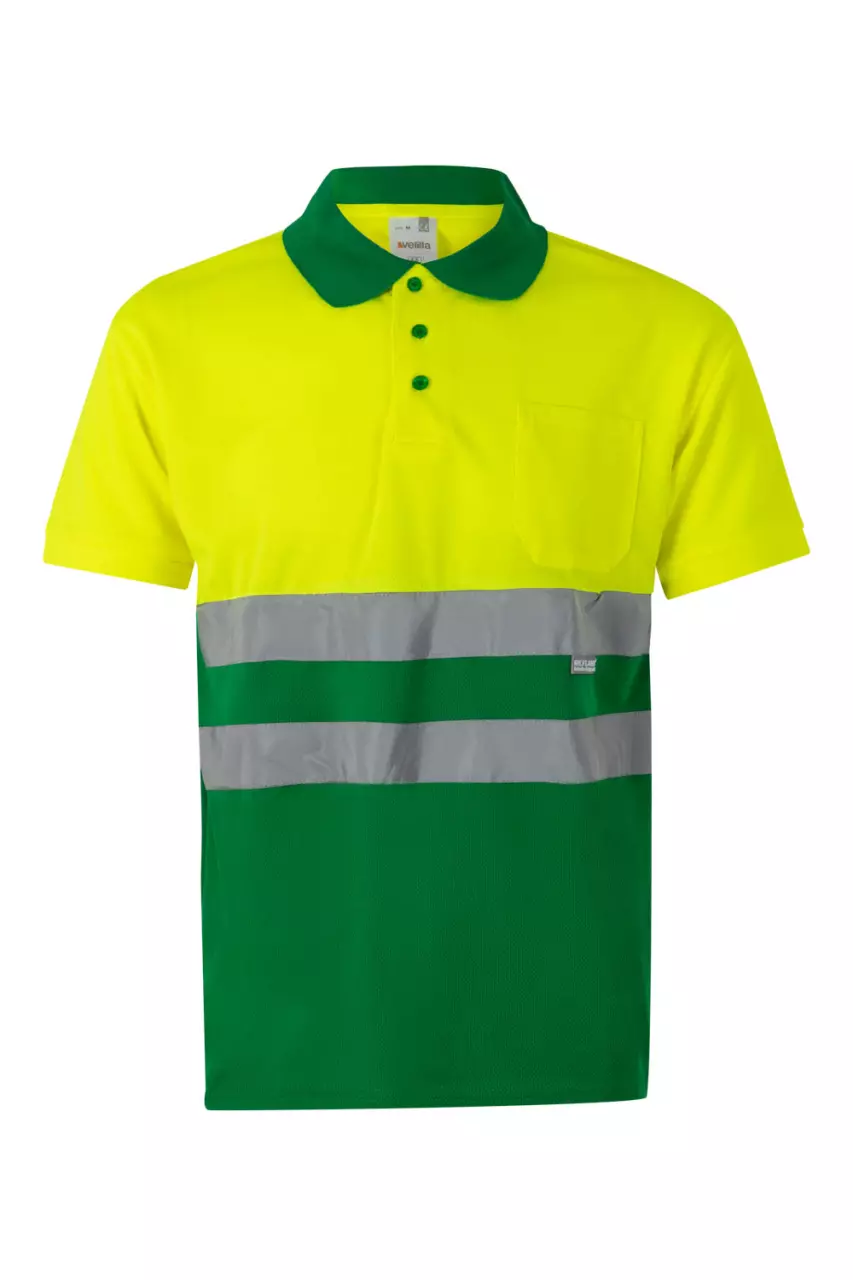 Velilla 173-29-20, High-Vis Polo Shirt, Grass Green/Hi-Vis Yellow, image 1, gallery thumbnail