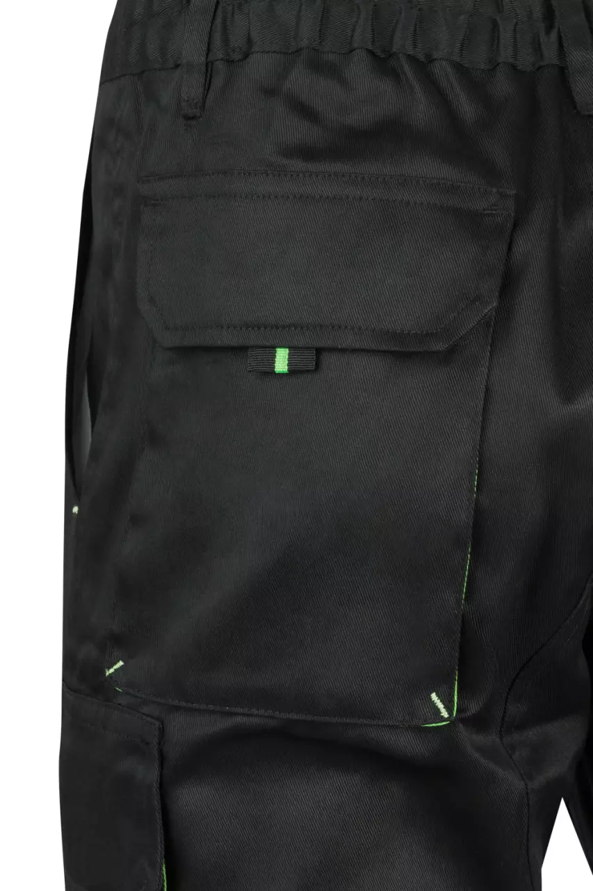 Velilla 103007-00-25, Work Shorts, Black/Lime Green, image 2, gallery thumbnail