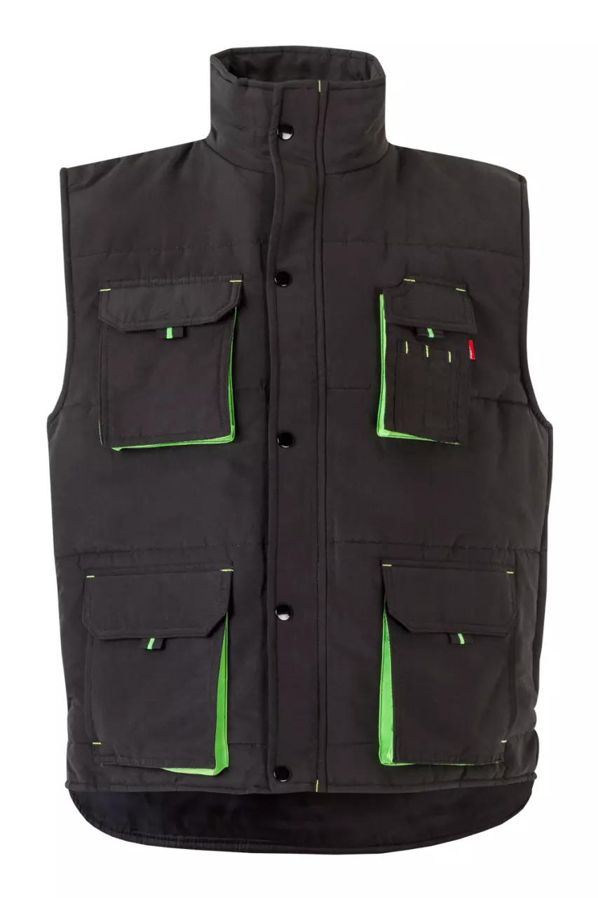 Velilla 205902-00-25, Padded Work Vest, Black/Lime Green