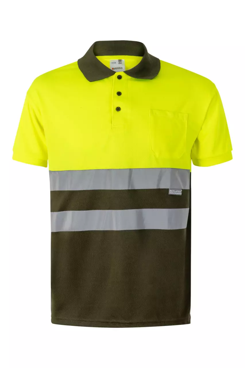 Velilla 0173-03-20, High-Vis Polo Shirt, Khaki Green/Hi-Vis Yellow