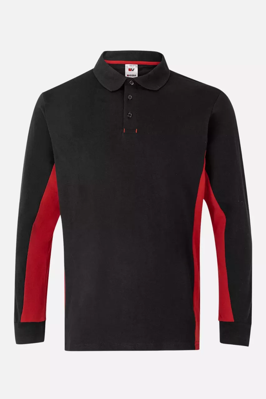 Velilla 105514-00-12, Long Sleeved Polo Shirt, Black/Red, image 1, gallery thumbnail
