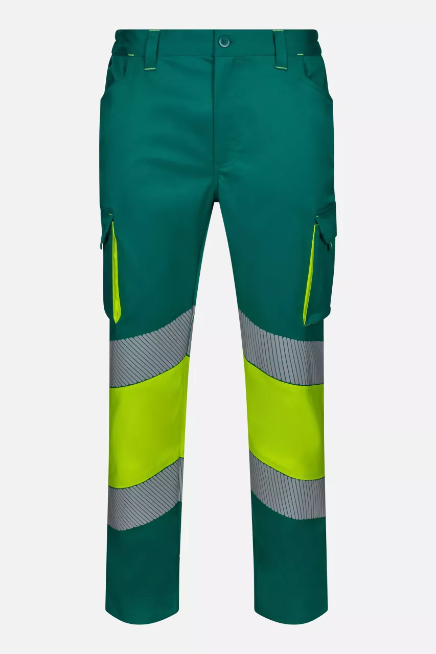 Velilla 303008S-02-20, High-Vis Work Trousers, Green/Hi-Vis Yellow, image 1, gallery thumbnail