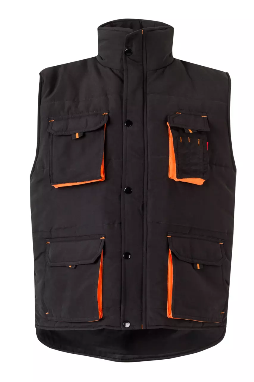 Velilla 205902-00-16, Padded Work Vest, Black/Orange