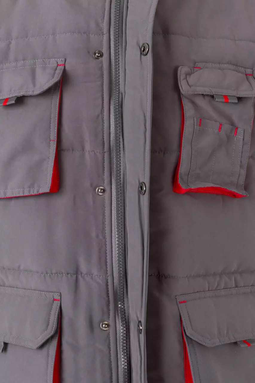 Velilla 205902-08-12, Padded Work Vest, Grey/Red, image 4, gallery thumbnail