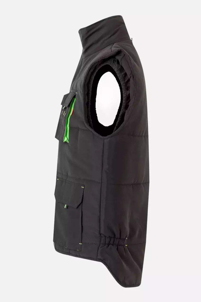Velilla 205902-00-25, Padded Work Vest, Black/Lime Green, image 4, gallery thumbnail