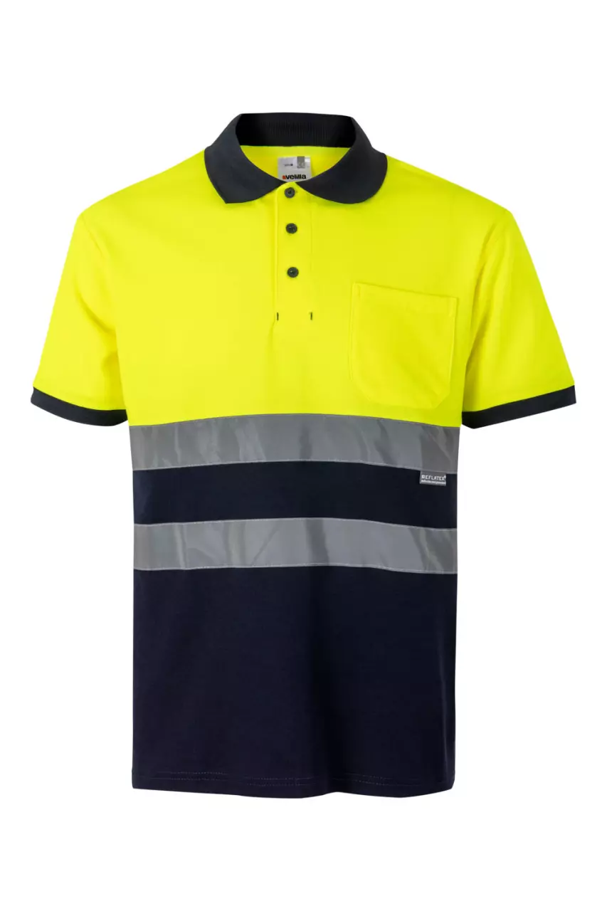 Velilla 305513-61-20-2, Warnschutz-Kurzarm-Poloshirt, Größe 4XL/5XL, Marineblau/Warngelb, image 1, gallery thumbnail