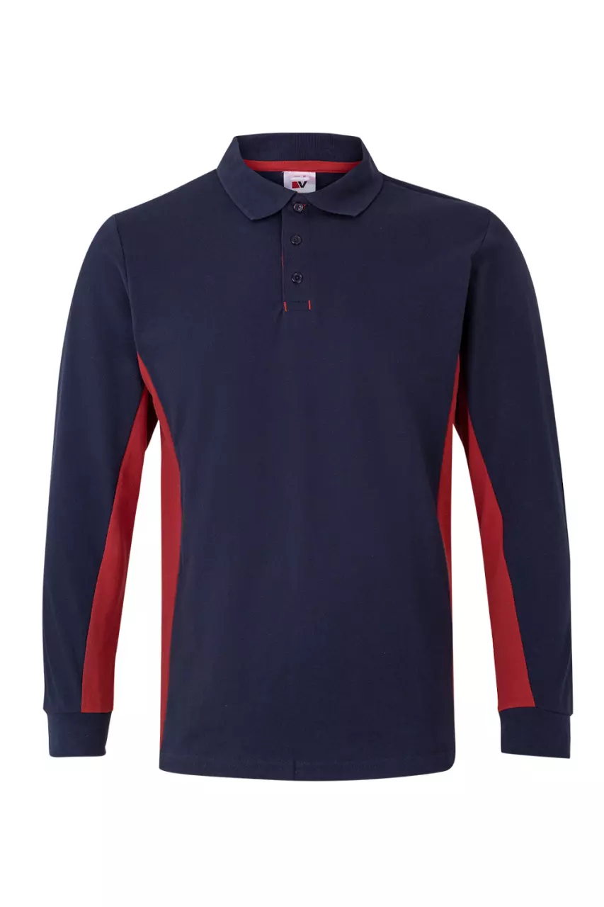 Velilla Long Sleeved Polo Shirt, Navy Blue/Red