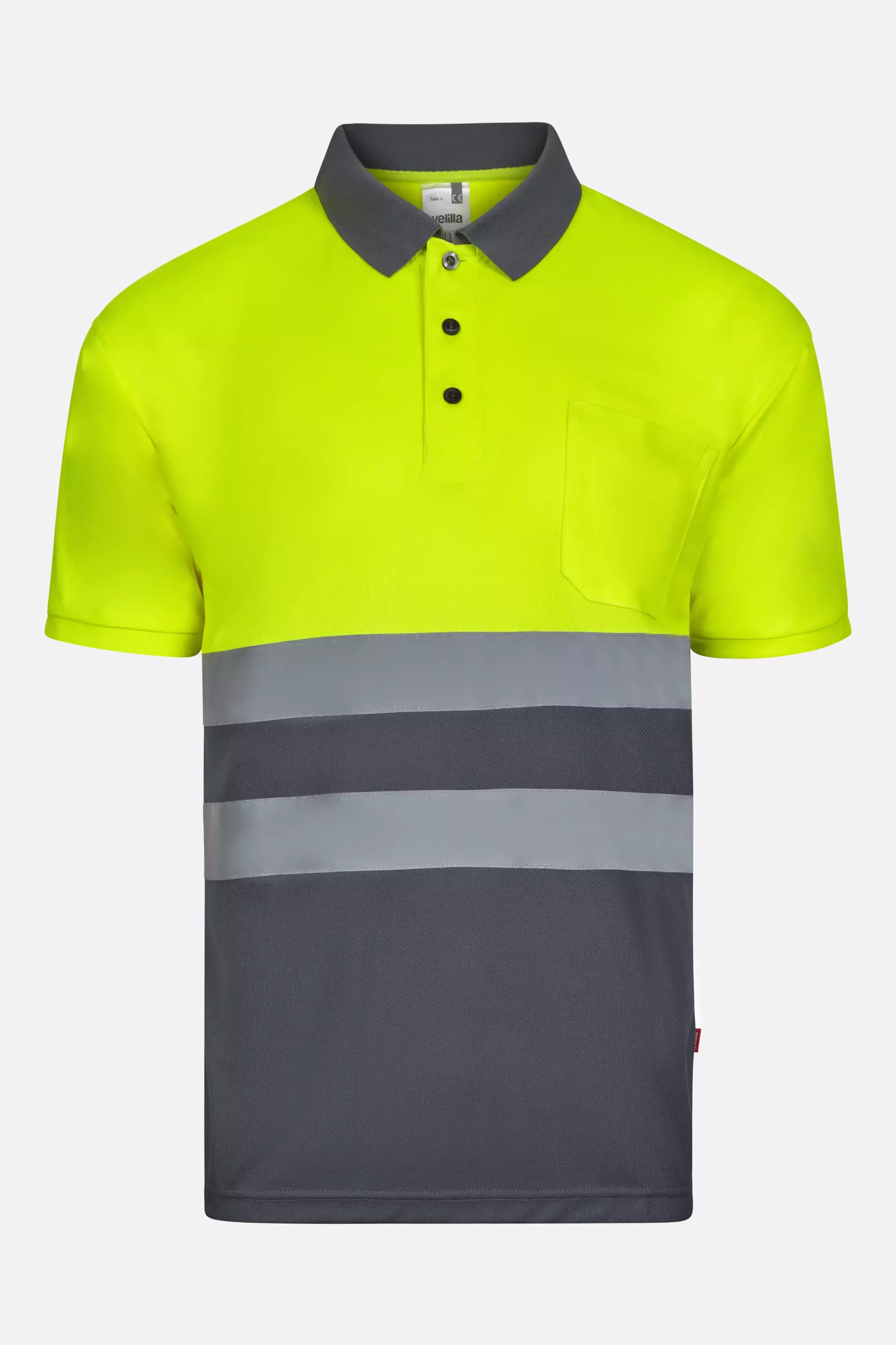 Velilla 305504-08-20, High-Vis Short Sleeve Polo Shirt, Grey/Hi-Vis Yellow, image 1