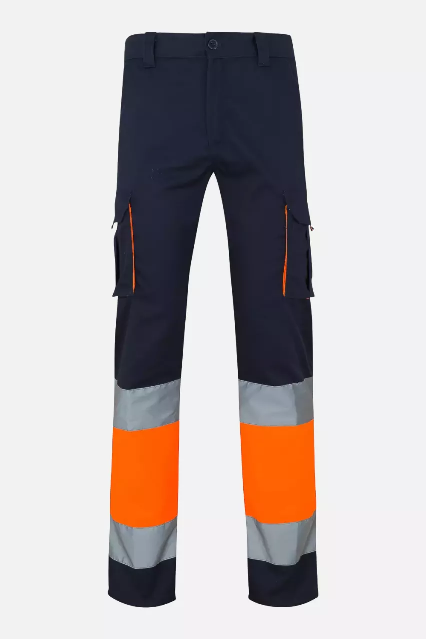 Velilla 303002S-61-19-2, High-Vis Work Trousers, Size 4XL/5XL, Navy Blue/Hi-Vis Orange, image 1, gallery thumbnail
