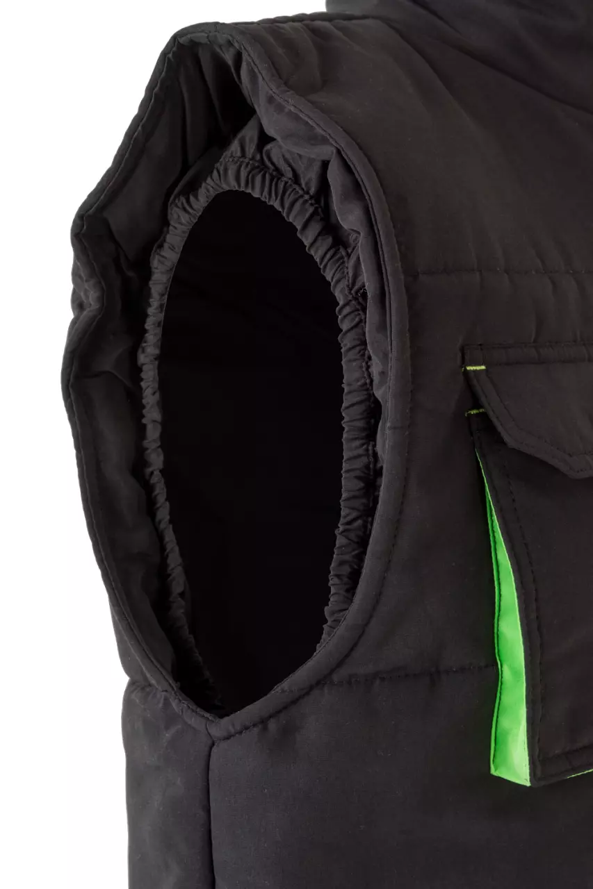 Velilla 205902-00-25, Padded Work Vest, Black/Lime Green, image 5, gallery thumbnail