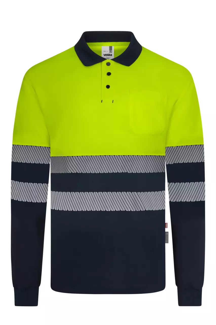 Velilla 305535-61-20-2, Warnschutz-Langarm-Poloshirt, Größe 4XL/5XL, Marineblau/Warngelb