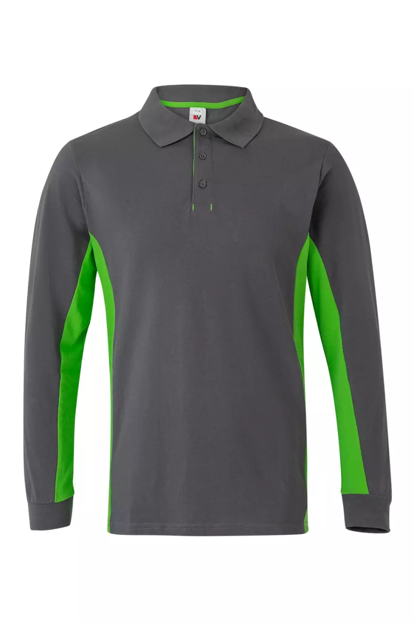 Velilla Long Sleeved Polo Shirt, Grey/Lime Green