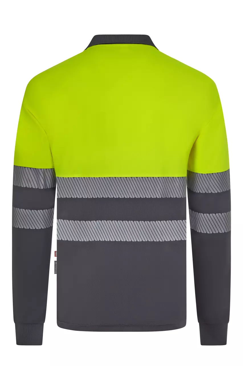 Velilla 305535-08-20, High-Vis Long Sleeved Polo Shirt, Grey/Hi-Vis Yellow, image 3, gallery thumbnail
