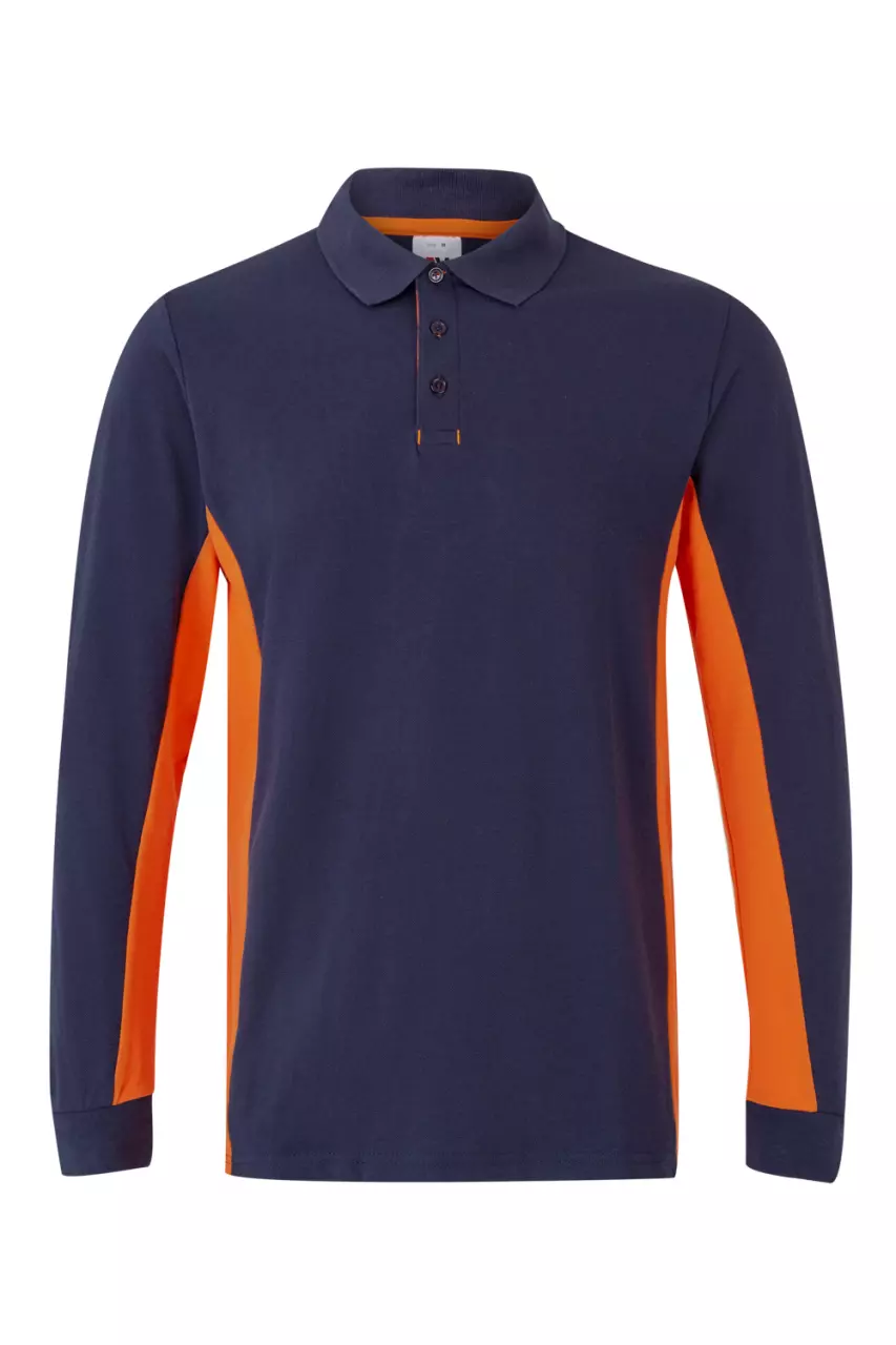 Velilla Long Sleeved Polo Shirt, Navy Blue/Orange