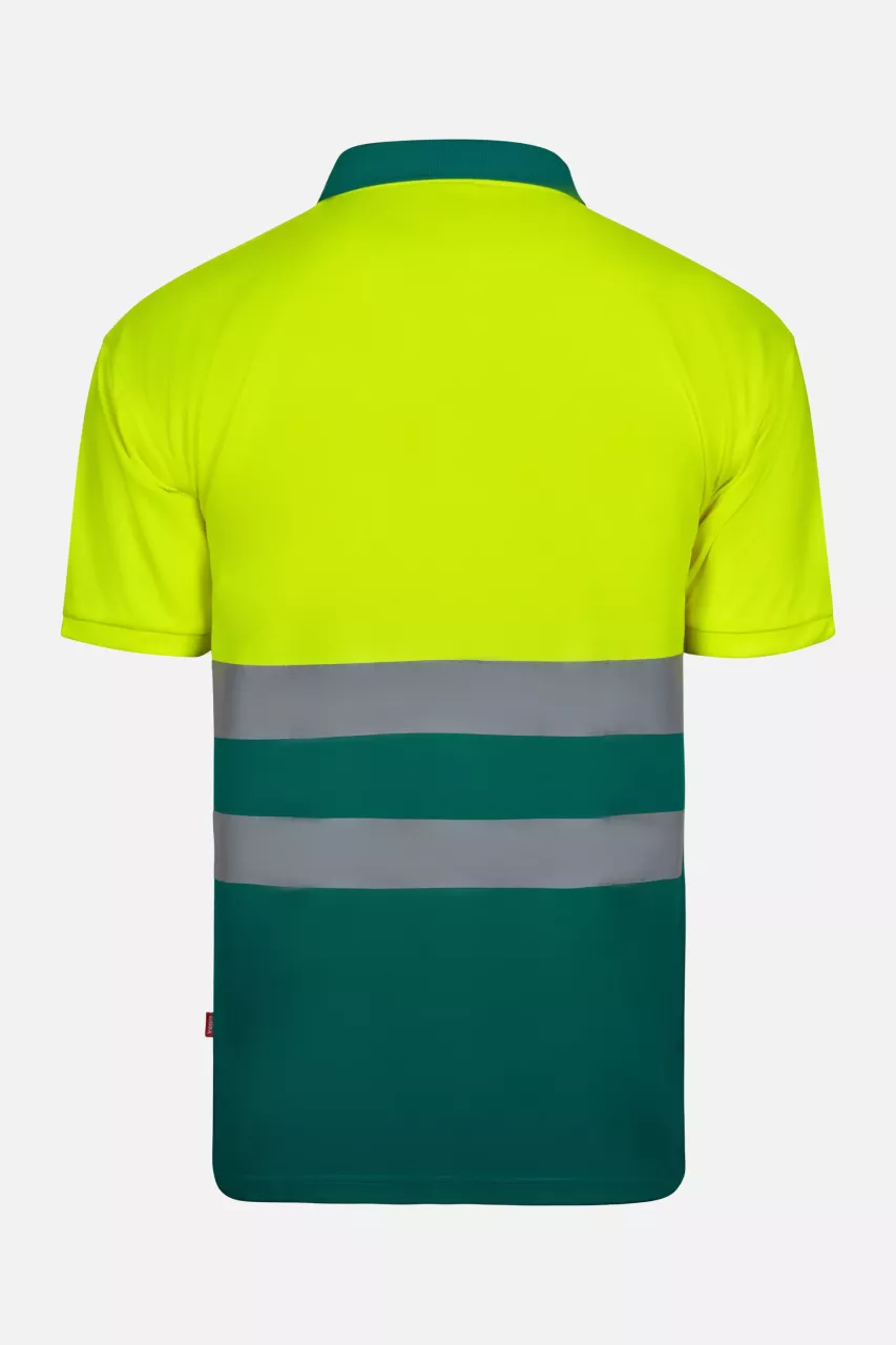 Velilla 305504-02-20, High-Vis Short Sleeve Polo Shirt, Green/Hi-Vis Yellow, image 3, gallery thumbnail