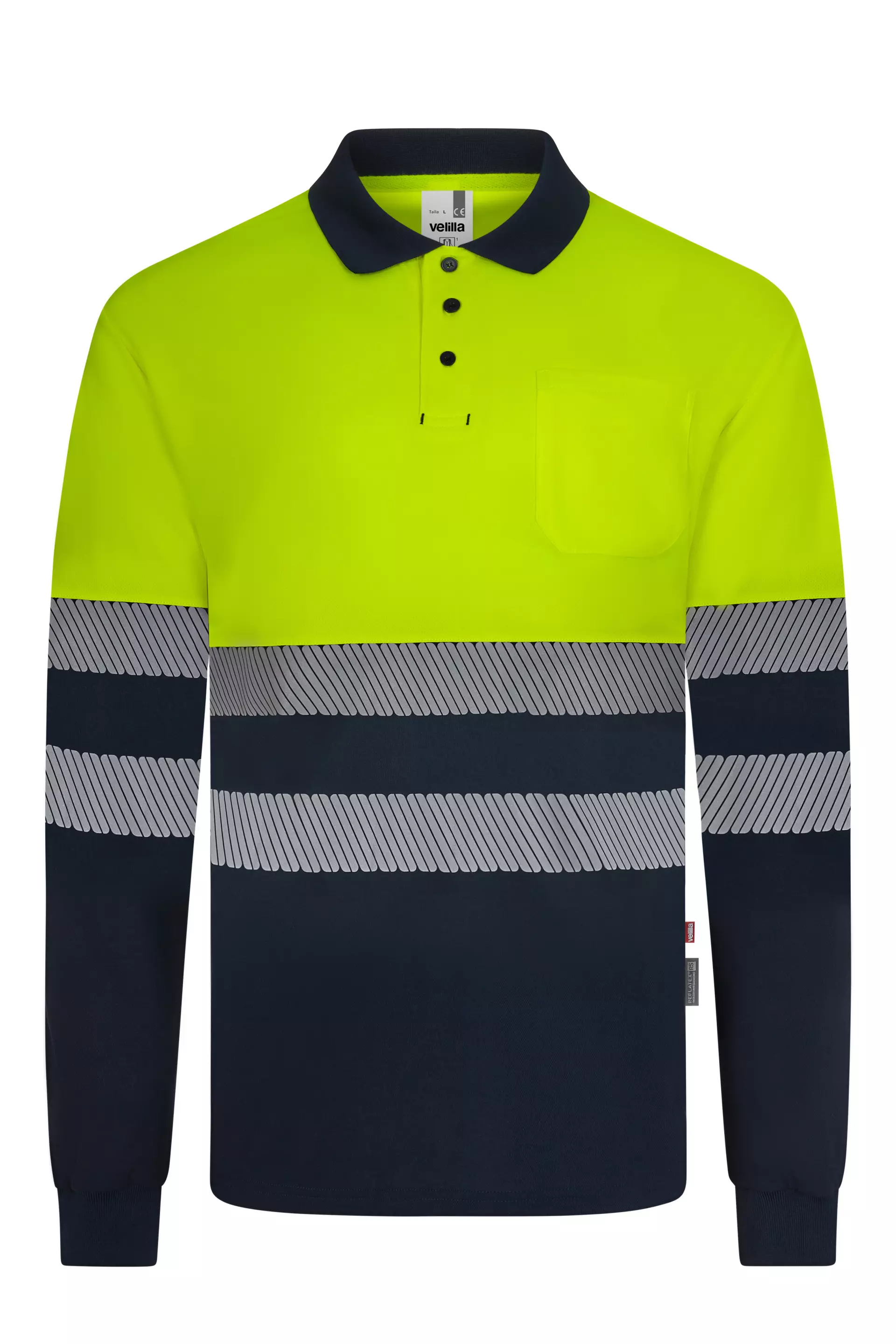 Velilla 305535-61-20-2, High-Vis Long Sleeved Polo Shirt, Size 4XL/5XL, Navy Blue/Hi-Vis Yellow