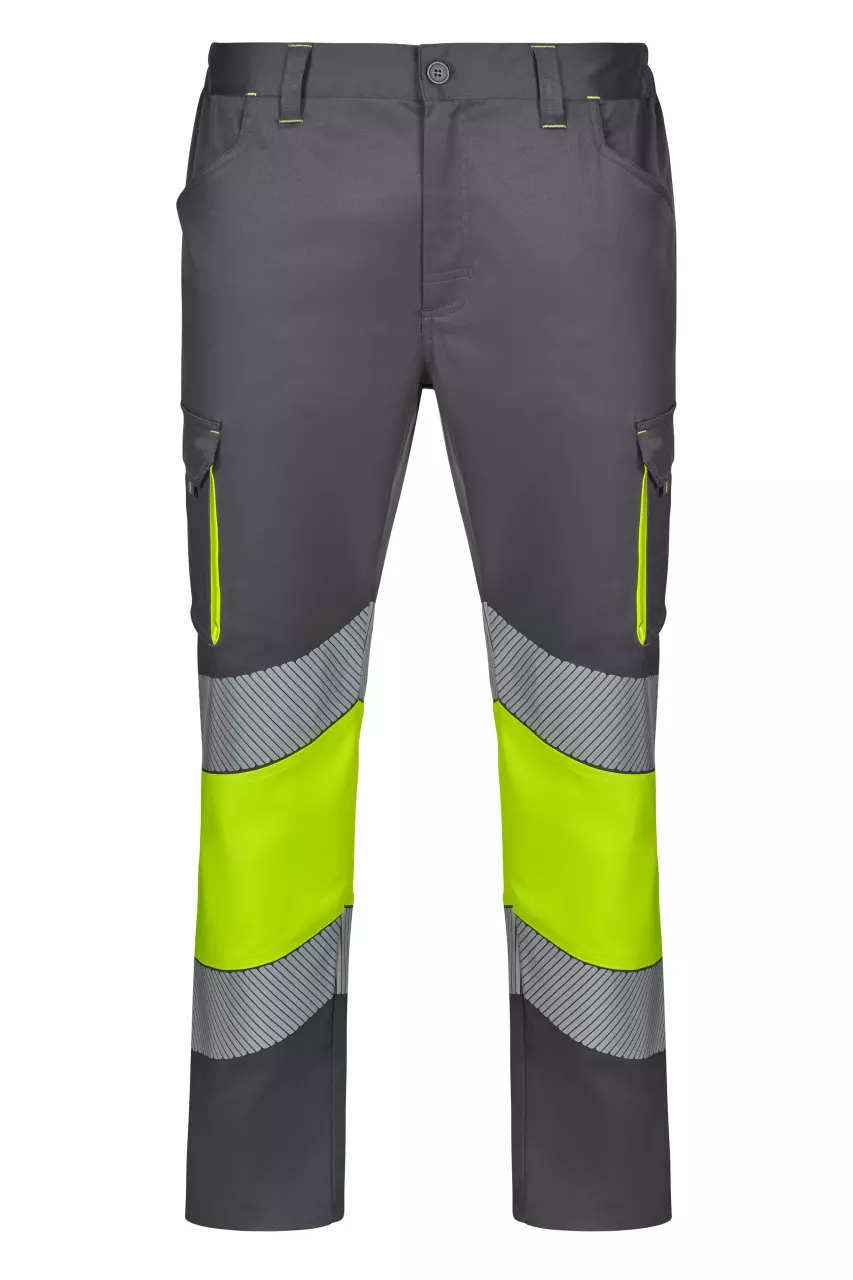 Velilla High-Vis Work Trousers, Grey/Hi-Vis Yellow