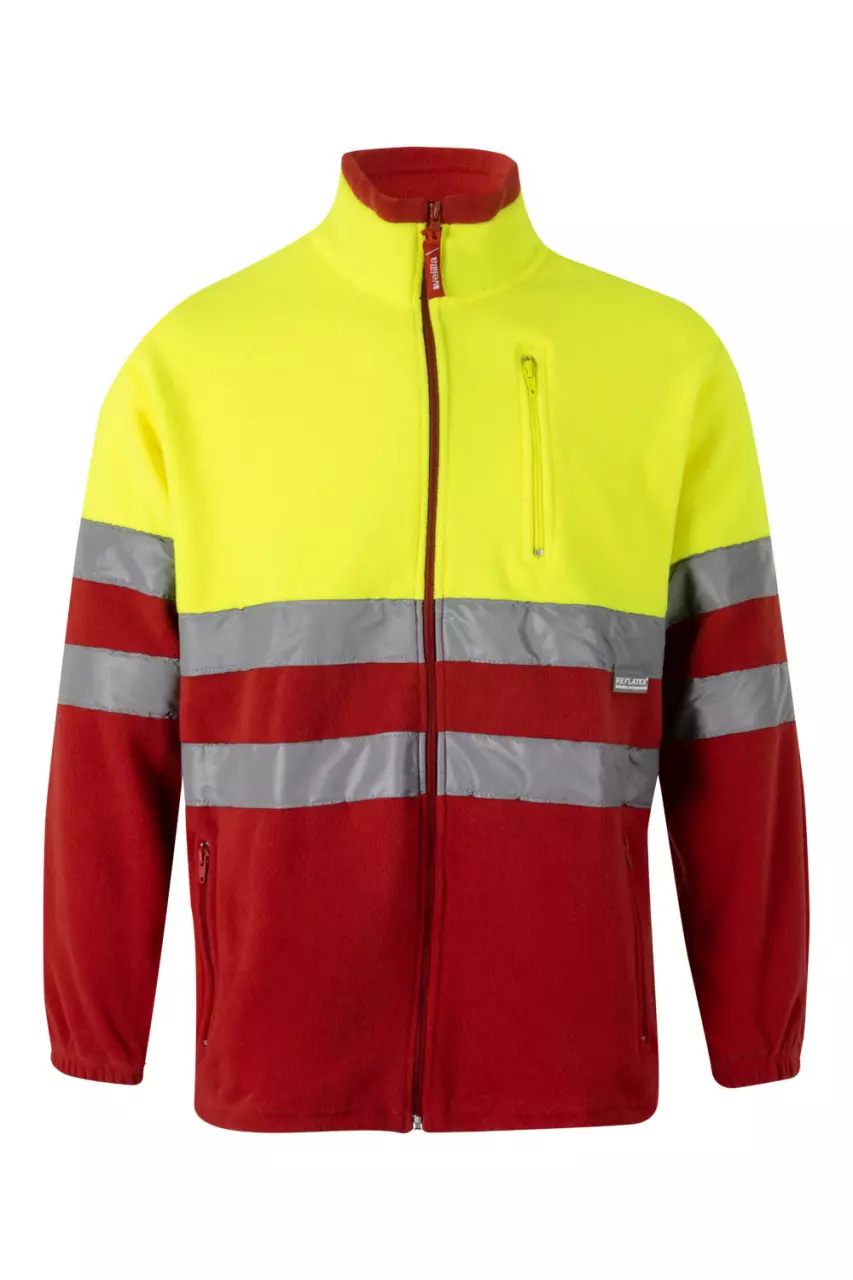Velilla 0183-12-20-2, High-Vis Fleece Jacket, Size 4XL/5XL, Red/Hi-Vis Yellow, image 1, gallery thumbnail