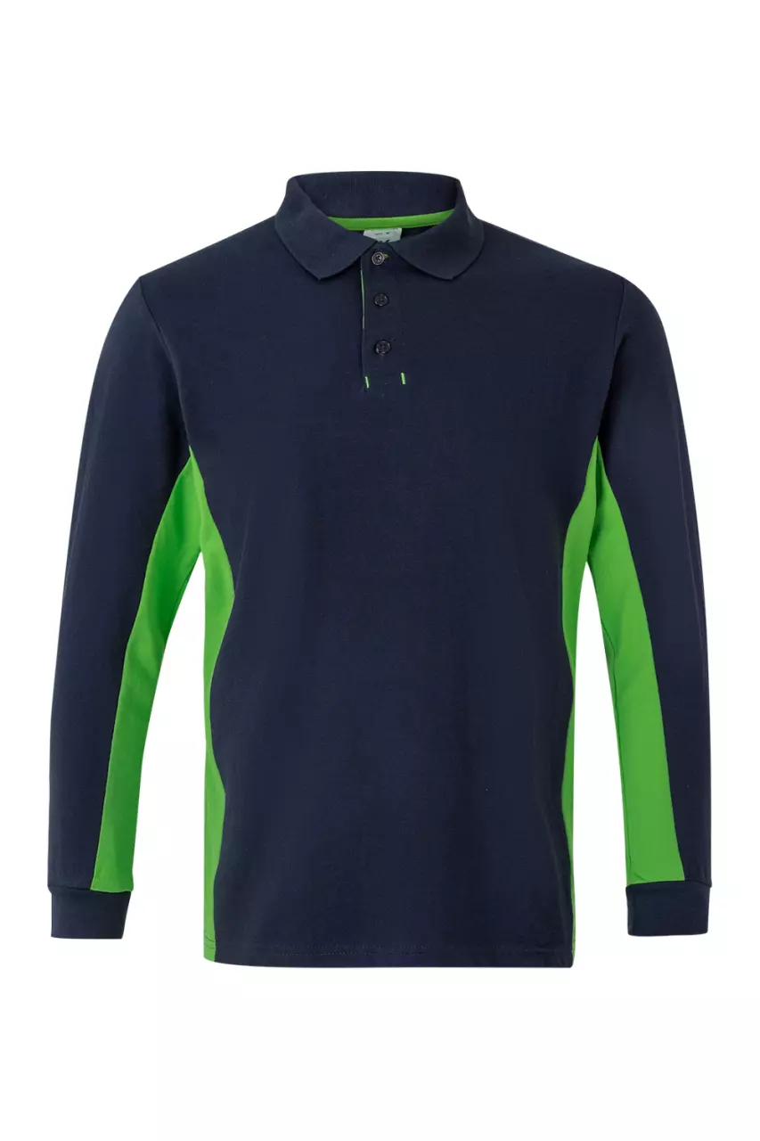 Velilla Long Sleeved Polo Shirt, Navy Blue/Lime Green