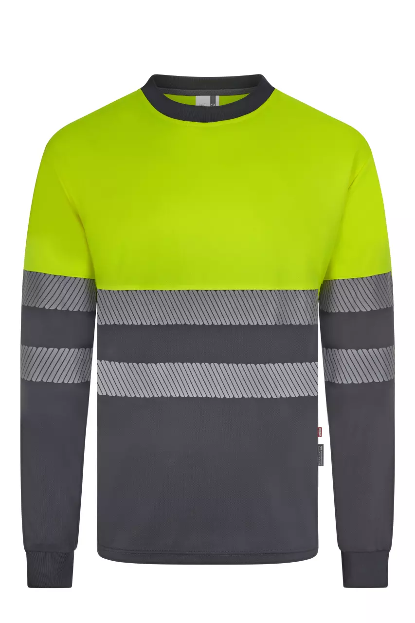 Velilla 305635-08-20-1, High-Vis Long Sleeved T-Shirt, Grey/Hi-Vis Yellow, image 1, gallery thumbnail