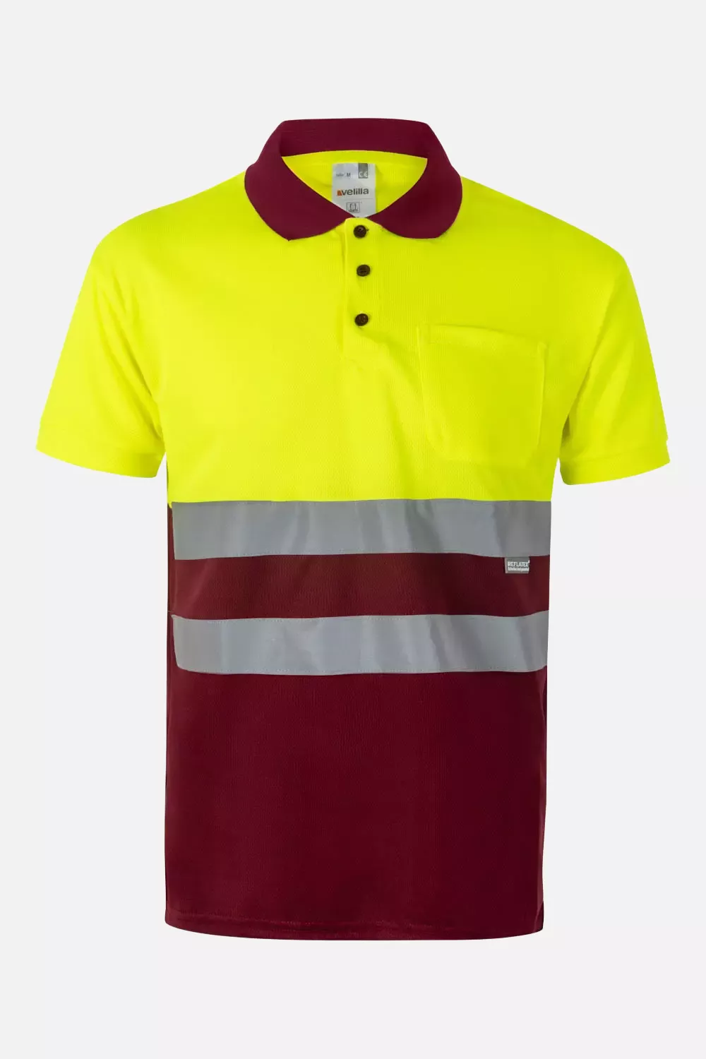Velilla 173-18-20, High-Vis Polo Shirt, Maroon/Hi-Vis Yellow, image 1