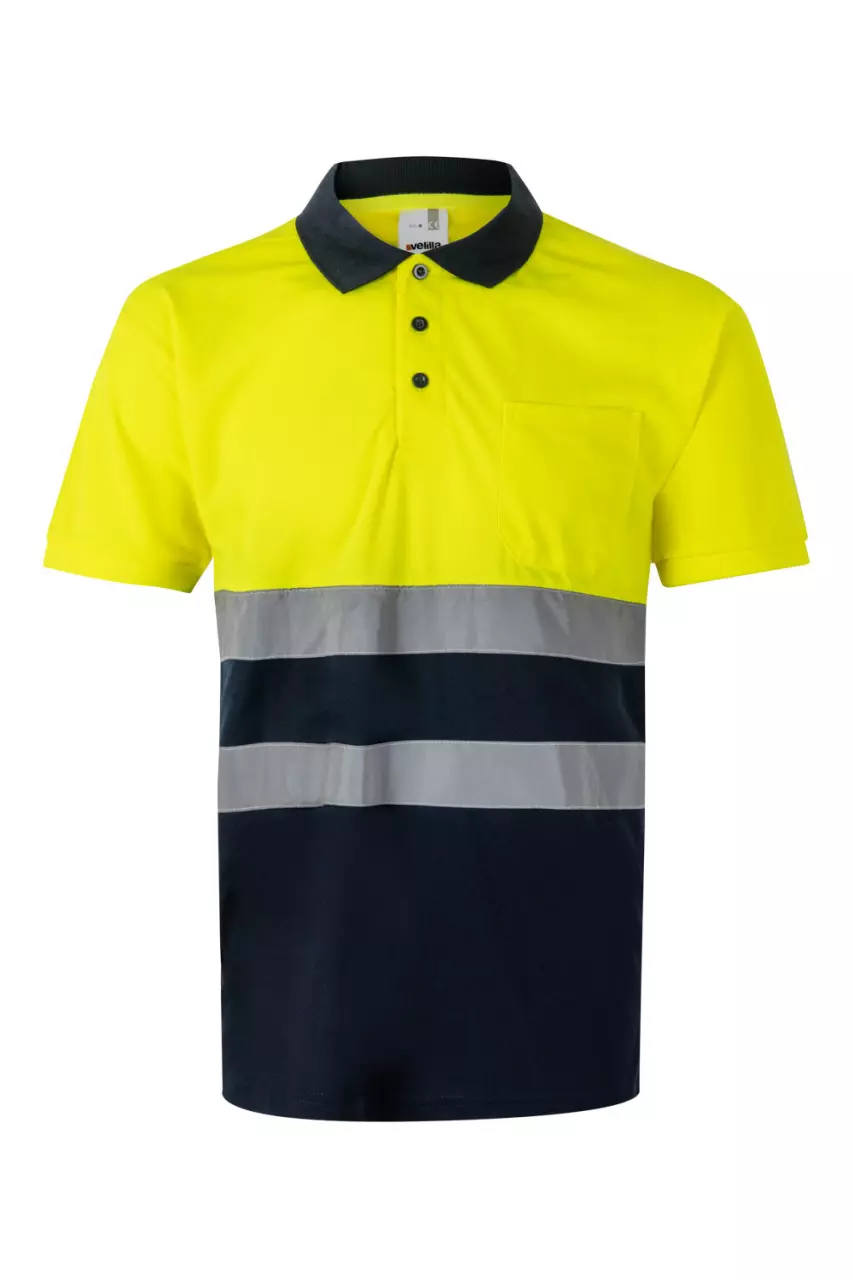 Velilla 305504-01-20, Warnschutz-Kurzarm-Poloshirt, Marineblau/Warngelb, image 1, gallery thumbnail