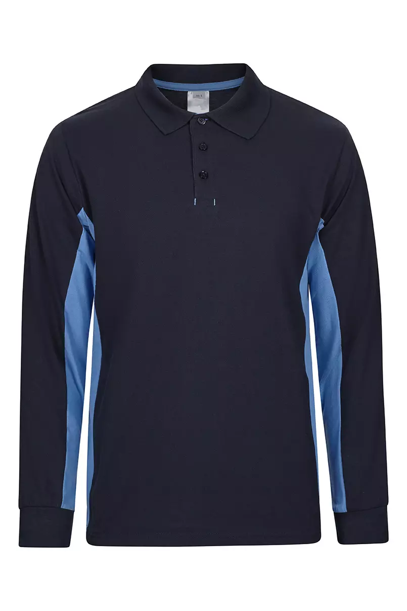 Velilla Long Sleeved Polo Shirt, Navy Blue/Sky Blue