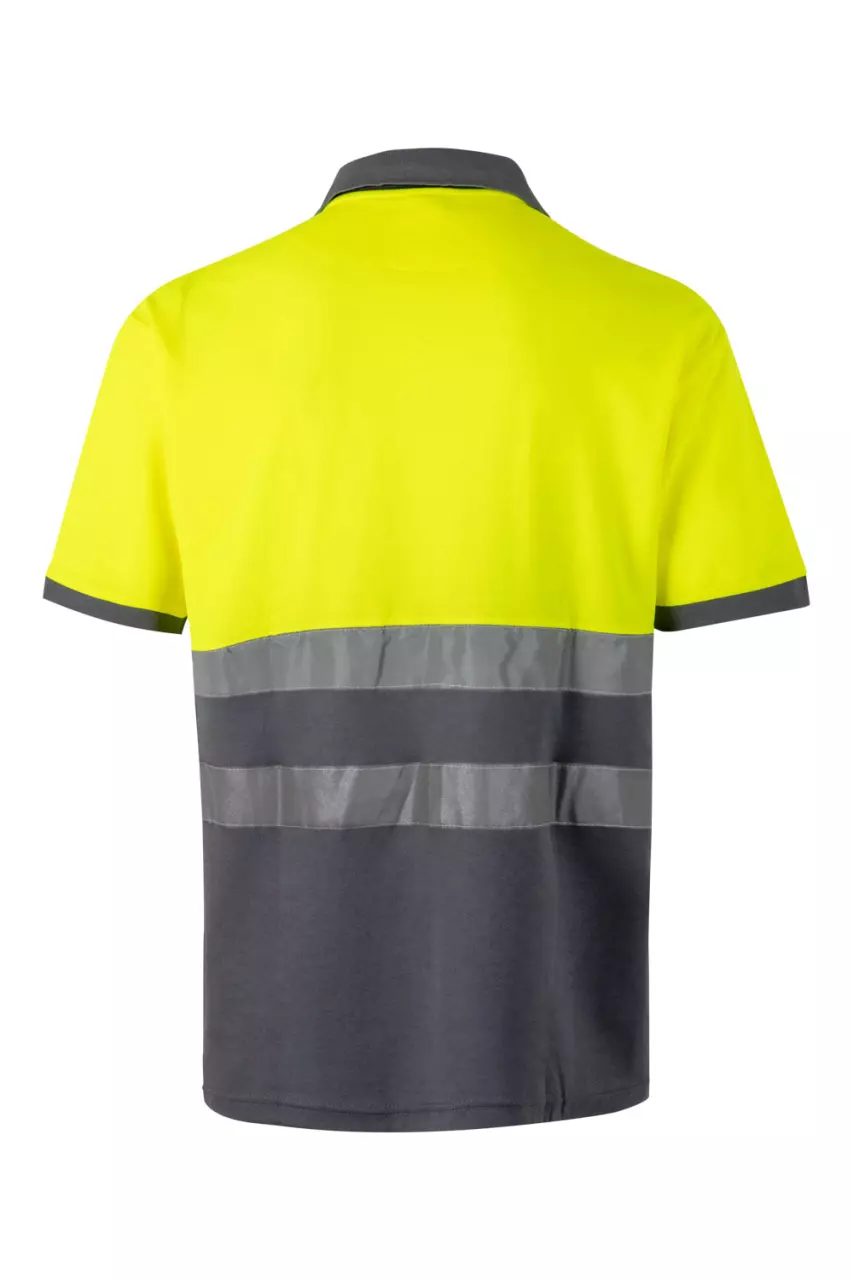 Velilla 305513-08-20-1, High-Vis Short Sleeve Polo Shirt, Grey/Hi-Vis Yellow, image 2, gallery thumbnail