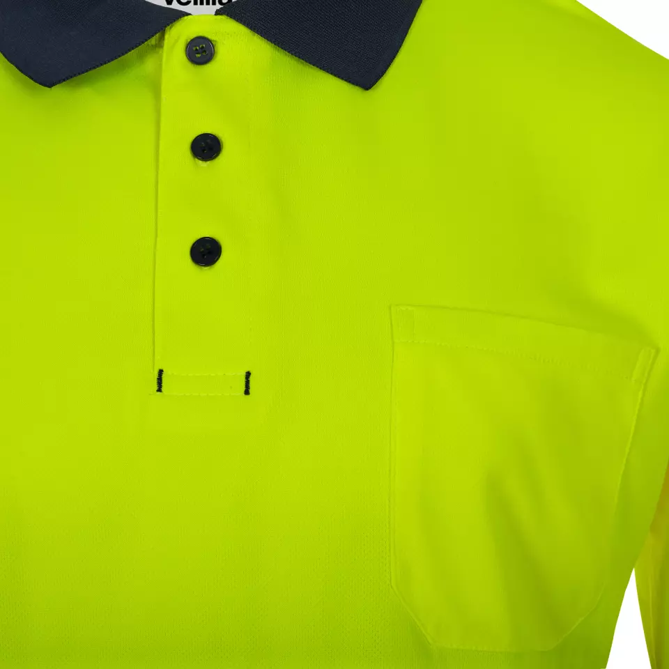 Velilla 305533-61-20, High-Vis Polo Shirt, Navy Blue/Hi-Vis Yellow, image 2, gallery thumbnail