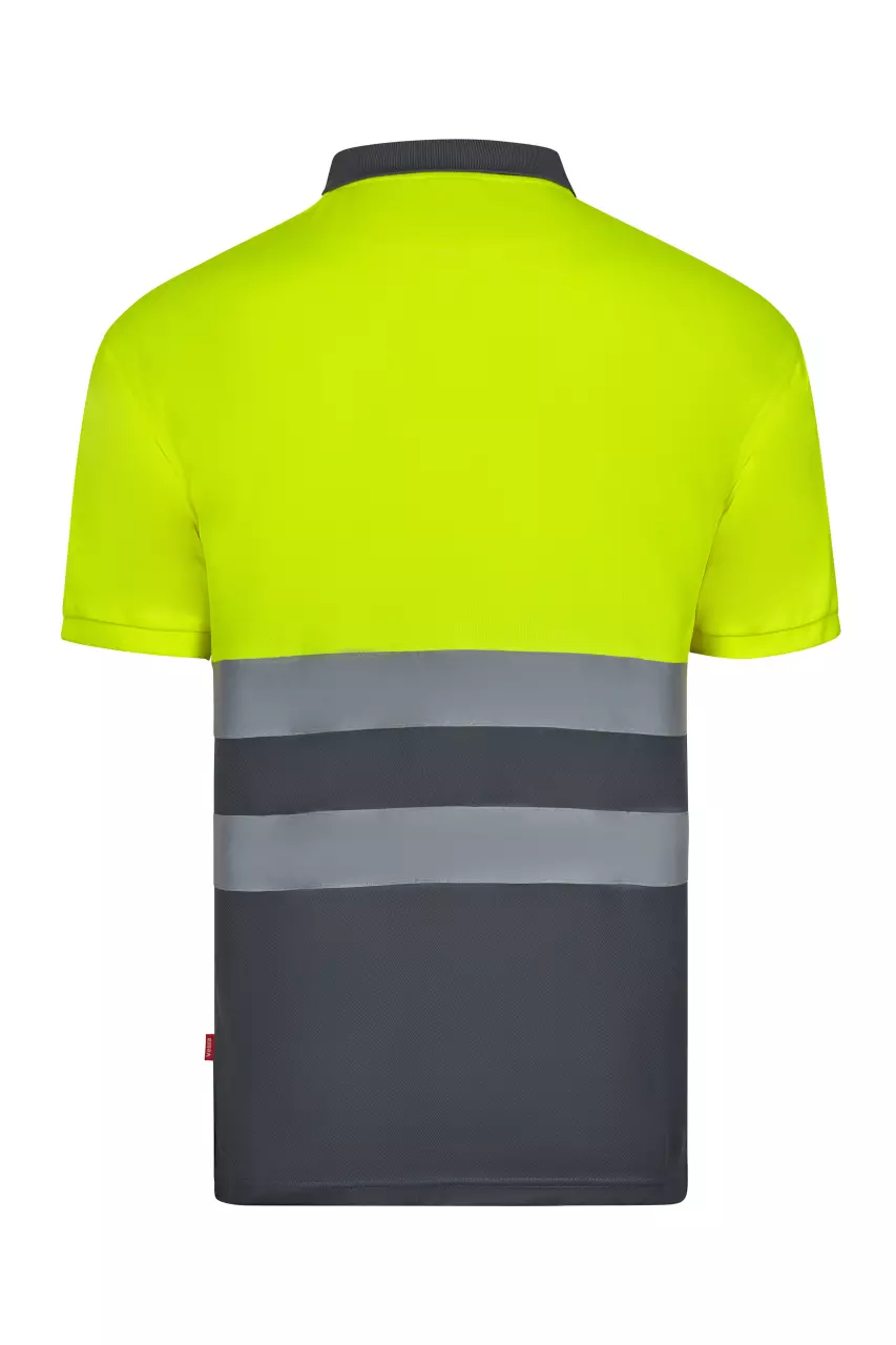 Velilla 305504-08-20, High-Vis Short Sleeve Polo Shirt, Grey/Hi-Vis Yellow, image 2, gallery thumbnail