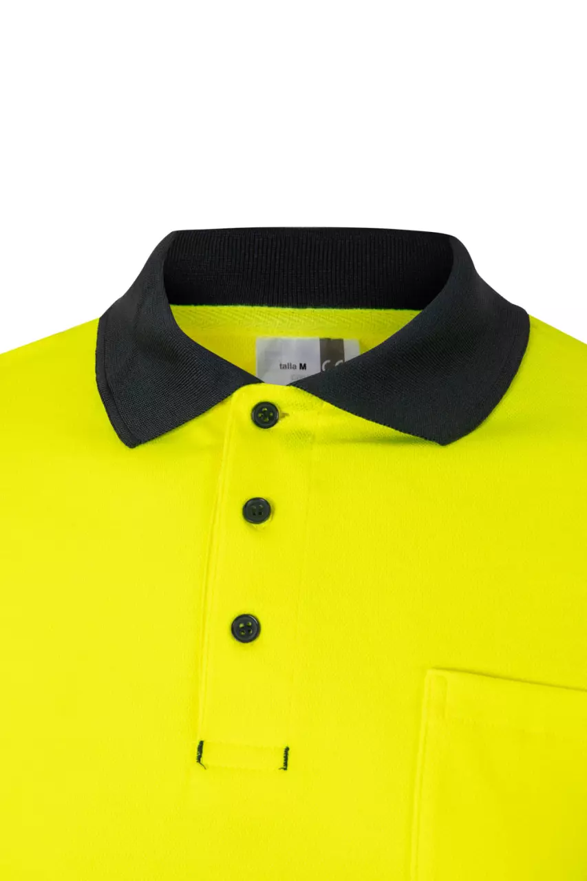 Velilla 305515-61-20, High-Vis Long Sleeved Polo Shirt, Navy Blue/Hi-Vis Yellow, image 3, gallery thumbnail