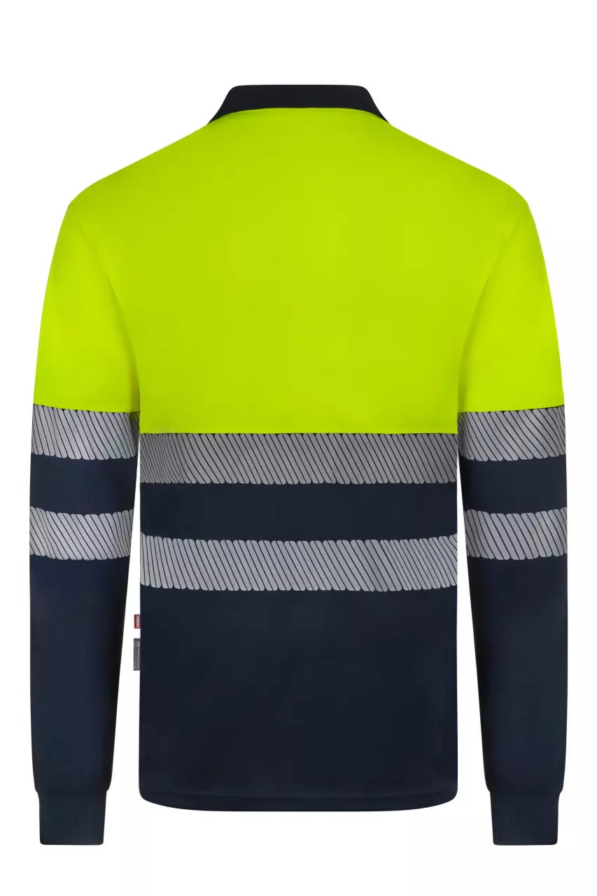Velilla 305535-61-20-1, High-Vis Long Sleeved Polo Shirt, Navy Blue/Hi-Vis Yellow, image 4, gallery thumbnail
